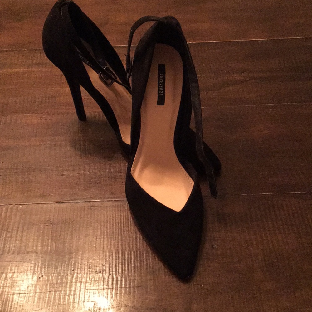 NWOT Black suede stilettos w/ ankle strap